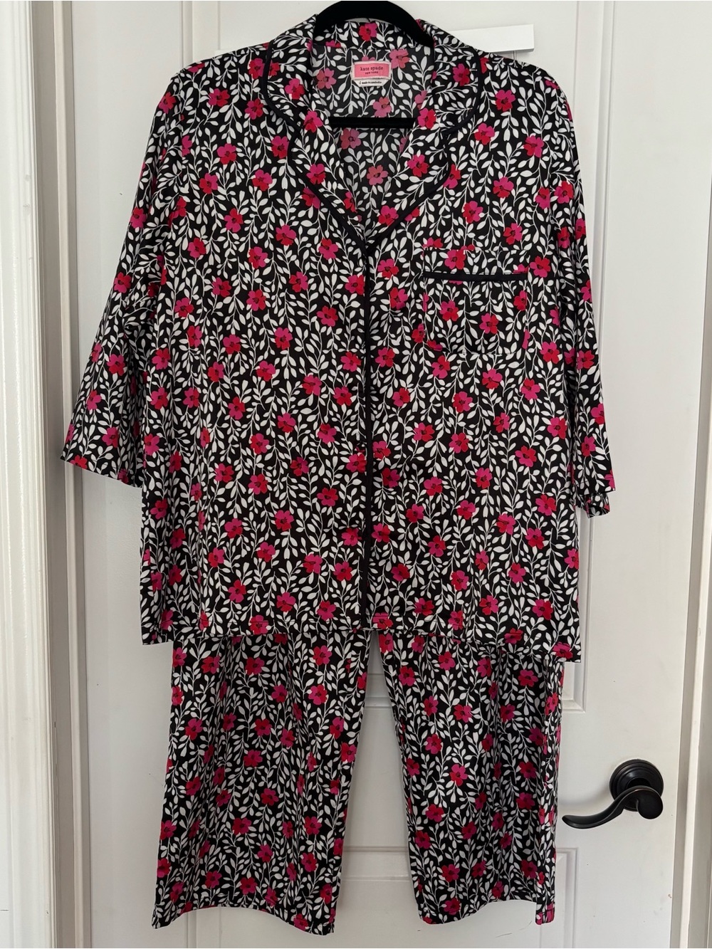 Kate Spade floral pajama set large black white pink